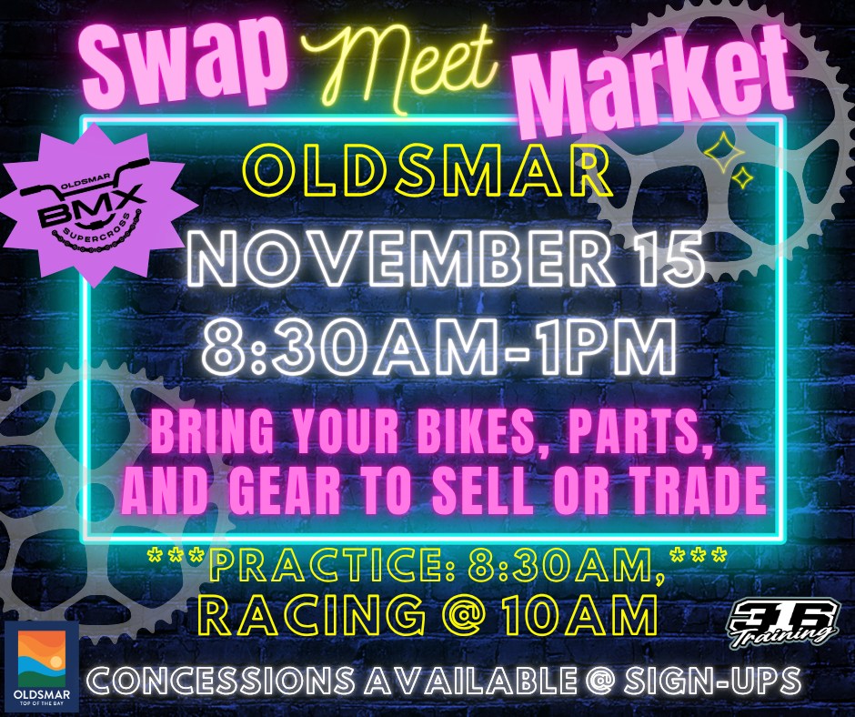 Join us this Saturday, the 15th, for our BMX Swap Meet and Racing! The day kicks off at 8:30 am, with racing scheduled to start at 10 am for just $10. It's a perfect opportunity to bring your old parts and gear to sell or trade. If you're on the hunt for a bike or new gear, come see what everyone is offering. After the racing, practice will continue until 1 pm. Don't miss out on the fun and chance to connect with fellow BMX enthusiasts! Could be the perfect place to find that gift for the BMXer in your life.