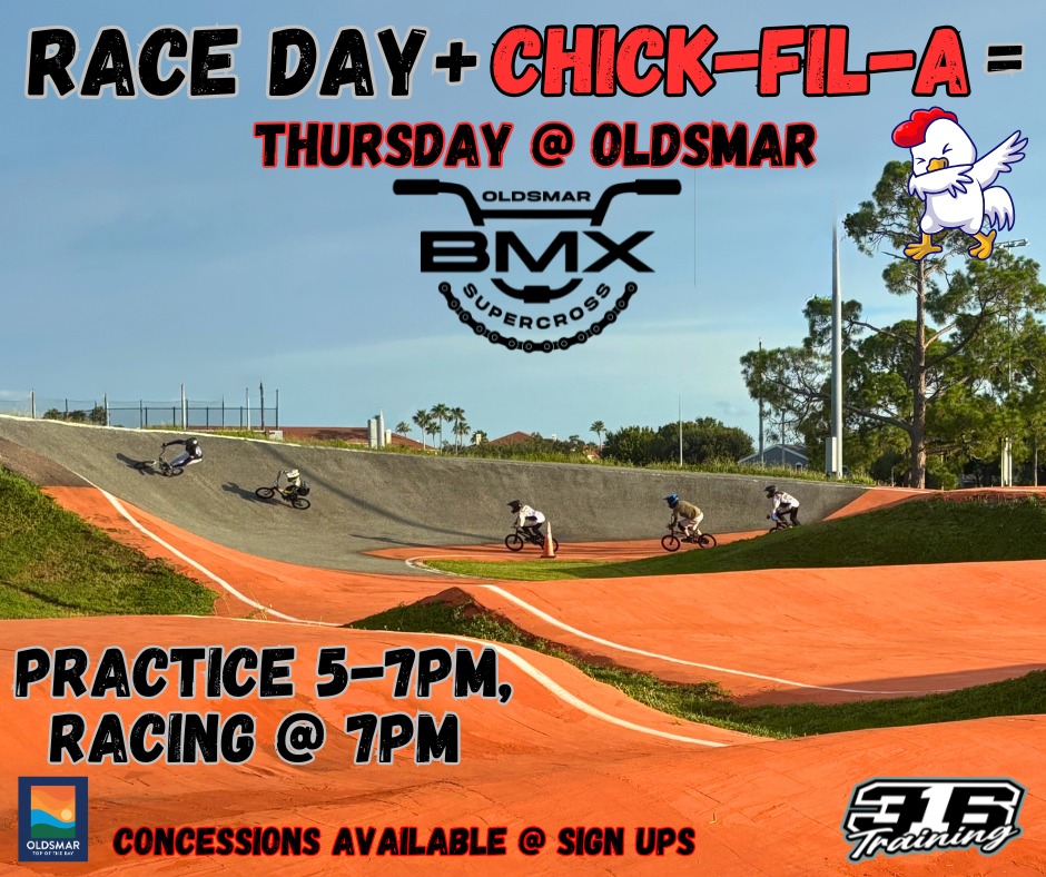 Get ready for an exciting BMX racing event tonight! Practice kicks off at 5 PM, followed by racing action at 7 PM, just $10. Don't miss out on the delicious Chick-Fil-A available at the concessions. See you there!