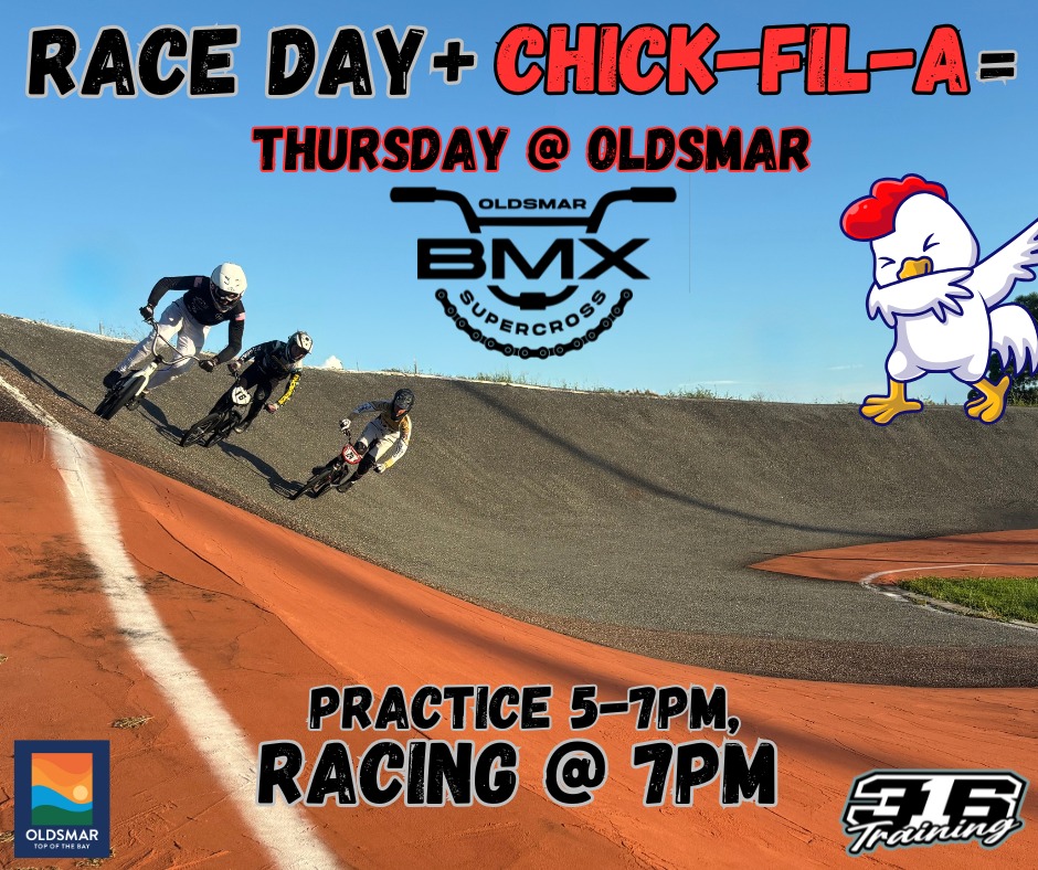 Race night! Practice starts at 5 PM, racing at 7 PM. $10. Chick-fil-A available at concessions—fuel up between heats. Bring friends!