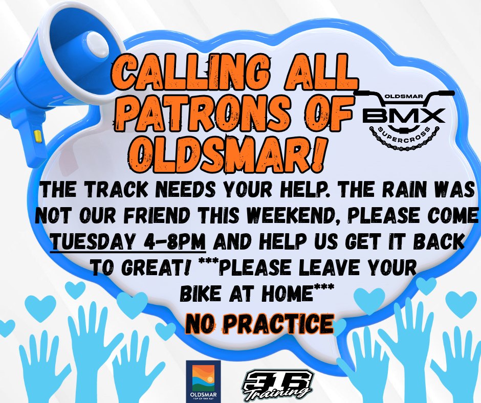 CLOSED TODAY !!!!

Hey BMX Fam, we are looking for help tomorrow during our regular practice hours getting the track back together from 4pm to 8pm.