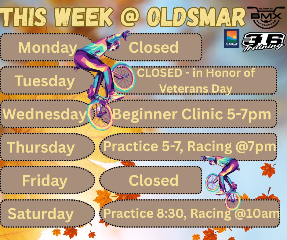 This week's agenda: please be aware that we will not be open on Tuesday in observance of Veterans Day.