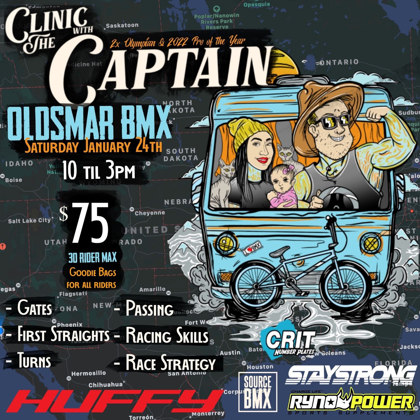Join us for an exciting day at Oldsmar BMX as we welcome back the legendary Captain Nic Long for an exclusive mini camp! Mark your calendar for Saturday, January 24th, from 10am to 3pm, and take advantage of this unique opportunity for just $75. This mini camp is designed to enhance your skills with comprehensive sessions on gates, turns, race strategy, and passing. Don't miss out on this chance to learn from one of the best in the sport. Whether you're a seasoned rider or just starting out, this camp promises to elevate your BMX game to the next level. See you there!