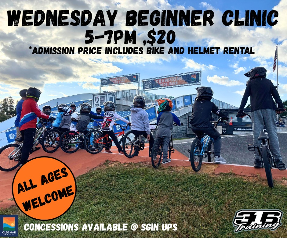 BMX Beginners Clinic — tonight, 5:00 PM to 7:00 PM — $20
Advanced Power Hour — 7:00 PM to 8:00 PM — $10
Check here for cancelation or weather updates.